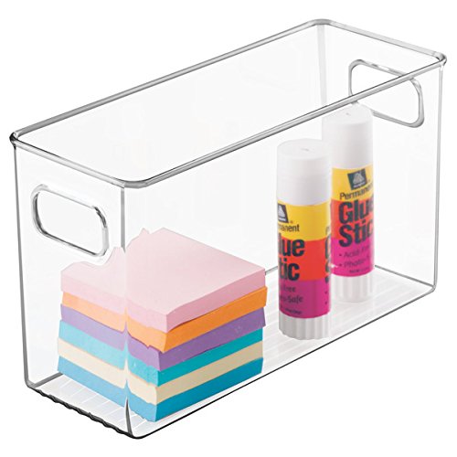mDesign Office Supplies Desk Organizer Bin for Pens, Pencils, Markers, Highlighters, Tape - Pack of 4, 10" x 4" x 6", Clear