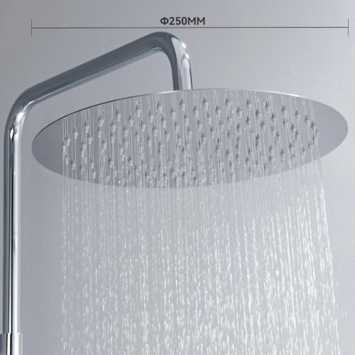 Auralum Columna Ducha sin Grifo, Set de Ducha con Cabezal de Ducha Lluvia 25×25 cm Acero Inoxidable, Alcachofa, Barra de Ducha Altura Regulable 68-108cm,válvula desviadora de Latón, Cromo