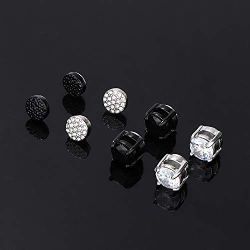 FIBO STEEL 4 Pairs Stud Earrings for Men Women Stainless Steel