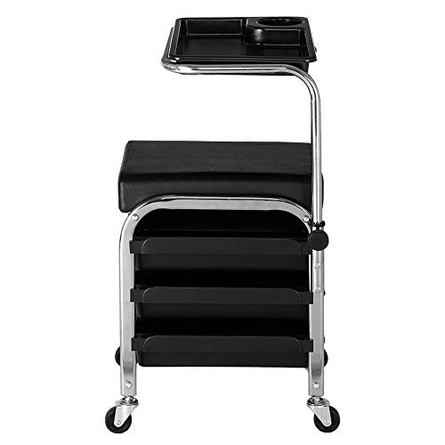TryMe Mobile Salon Rolling Trolley Chair,Nail Pedicure Beauty Storage Stool Black