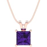 Clara Pucci 14K Rose Gold Plated Solitaire 18" Box-Chain Necklace - Sterling Silver 3ct Princess Cut Amethyst Pendant