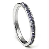 316L Stainless Steel Lavender Cubic Zirconia CZ Eternity Wedding 3MM Band Ring