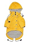 Ellie Dog Wear Yellow Zip Up Dog Raincoat with Reflective Buttons, Pockets, Rain/Water Resistant, Adjustable Drawstring, Removable Hoodie - Extra Small to Extra Large - Stylish Dog Raincoats (L)