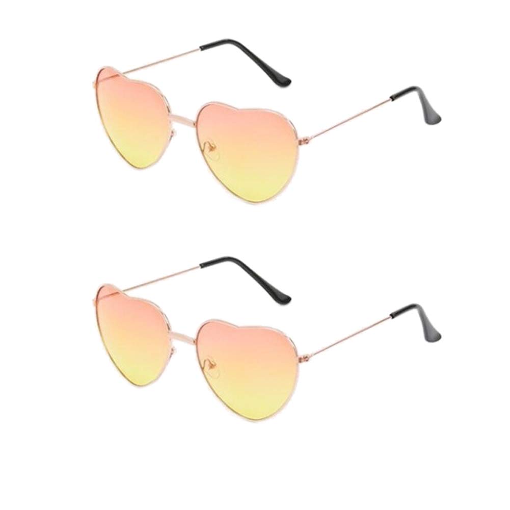 Jieddey Heart Sunglasses,2 PCS Hippy Specs Glasses Hippie Glasses Metal Frame Retro Vintage Sunglassesfor Women Ladies Girls Festival 60s 70s Hippy Fancy Fancy Dress Accessory Gold