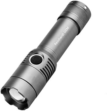 Reinhardt GEM Flashlights,3 Modes Adjustable Focus Rechargeable LED Flashlight,1000 Lumens Tactical Flashlight,Silver