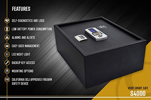 Verifi Smart.Safe. S4000 Biometric Gun Safe with FBI Certified Fingerprint Sensor, Self-Diagnostics, Tamper Alerts and AutoLock