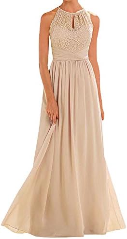 Annadress Women's Halter Lace A-Line Chiffon Floor-Length Bridesmaid Dress