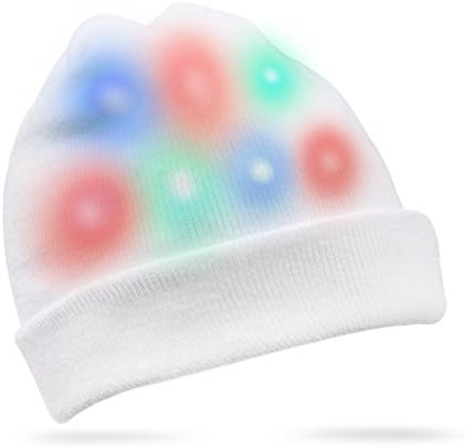vsllcau LED Light Up Hat Winter Cap Knitting Unisex 7 LED Flashing Constume For Party,Lightshow,Christmas,Gifts-White