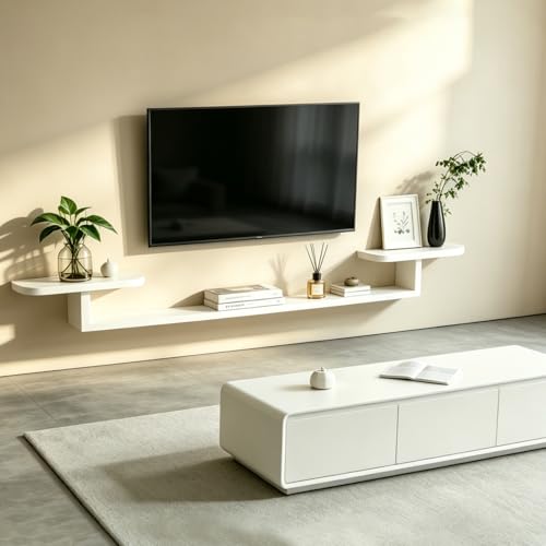 Repisas Flotantes para TV 120 cm - Mueble Flotante para TV con 2 Estantes Abiertos, Repisa Pared Montada Estantería Televisor, Ahorro de Espacio, Soporta 32 kg, Diseño Moderno Minimalista (Blanco)
