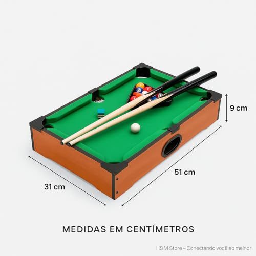 Mini Mesa de Bilhar Infantil Completa 51x31x9 cm com Tacos Bolas Triangulo Escovinha e Giz Mesa de Sinuca de Madeira Brinquedo Educativo Esportivo Infantil