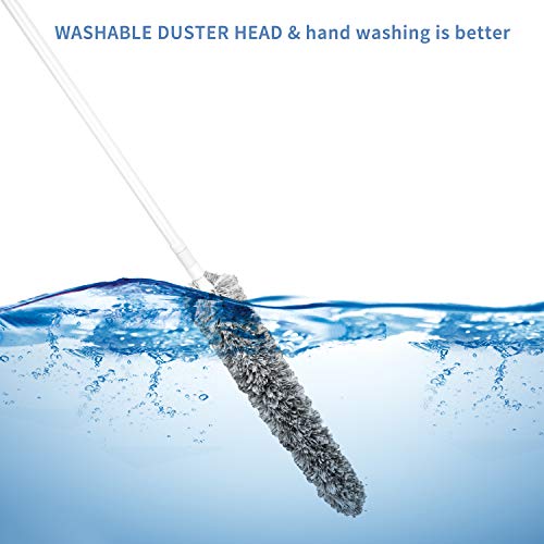 Microfiber Feather Duster Extendable (Up To 70 Inch)Washable Flexibility Detachable,Microfiber Head With Attached Extension Pole And Clothes Fork Duster For Cleaning House Office For Car (Grey)