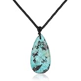 COAI Adjustable Nylon Cord Crystal Necklace for Men Women, Teardrop Pendant African Turquoise Necklace for Men Women