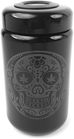Dope Jars - Herb Storage, Stash Jar - with Dope Designs Deep Etched into the Glass and Mypharmjar Digital Humidity/Temp sensor Lid (400 ml, Skull)