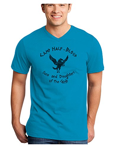 TooLoud Camp Half-Blood Sons and Daughters Adult V-Neck T-shirt - Turquoise - 3XL