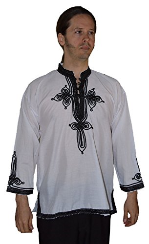 Marrakesh Men Tunic Caftan With White Tread Embroidery Breathable X-large White&Black