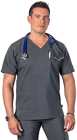 Coast Oak Clothing Men's Anti-Microbial Stretch Wrinkle & Stain Resistant Dana Scrub Top Grey