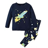 Dearbee "spacecraft" little boys 2 Piece Pajama 100% Cotton(Size 2-7 Years) (7 Toddler(years), dark blue)