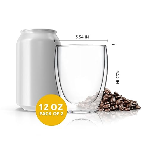 Kitchables Double Wall Glass Coffee Mugs Set of 2, 12oz Insulated Glass