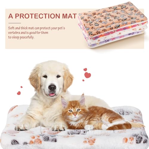 Soft Pet Bed Mats, 33 x 47 cm Cozy Fleece Dog and Cat Crate Kennel Pads with Cute Prints, Washable and Thickened - Ideal for Hamsters and Guinea, 4 PCS