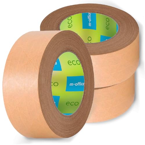 m-office Papierklebeband Kraftpapier, Klebeband für Kartonverpackungen, Versand, Umzüge und Bastelarbeiten, Verpackungsband, Braunes Kraftpapier Klebeband (3 Stk, 72mmx80m)