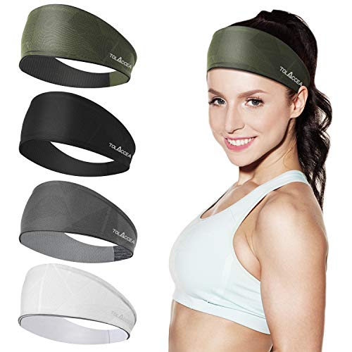 Tolaccea Sports Headband for Men and Women Double Layer 4 Packs Unisex Sweatband for Workout Exercise Gym Cycling Football Tennis Baseball & Yoga Unisex Hairband Stretchy Moisture Wicking Cool