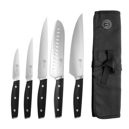 Küchenmesser Set mit Kochmesser, Santoku Messer, Fleischmesser, Gemüsemesser, Allzweckmesser und Messertasche, Profi Messerset aus Rostfreiem Stahl mit Hohem Kohlenstoffgehalt, 6-teilig