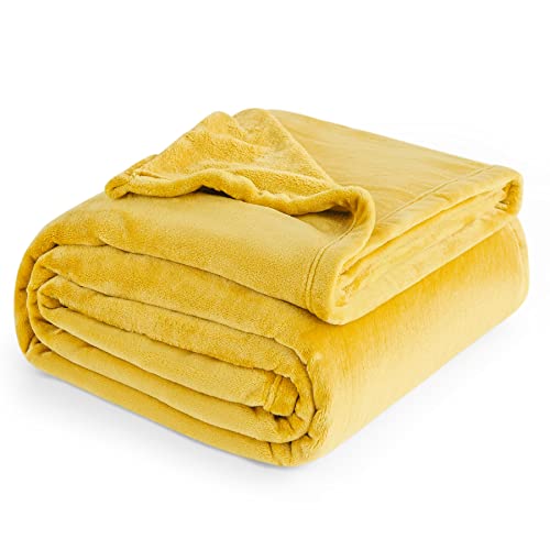 Bedsure Fleece Blankets King Size Gold Yellow Bed Blanket Soft
