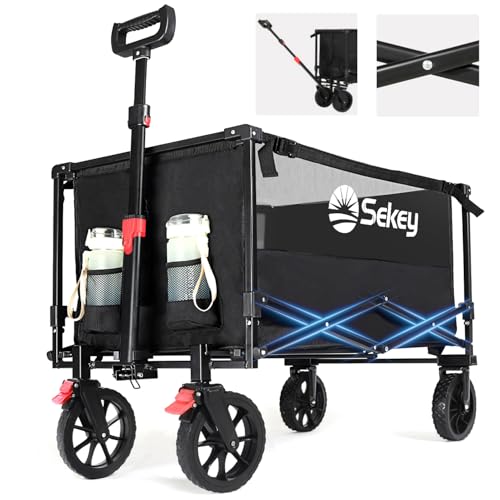 Sekey Xxl Bollerwagen Faltbar Mit Bremsen 160L 150Kg Belastbar, Faltbarer Bollerwagen Geländetauglich, Klappbarer Handwagen Strand Camping Einkaufen, Xxl-Sieger 3011, Schwarz