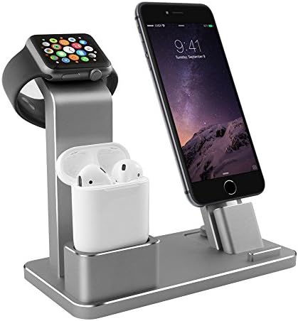 Aluminum 4 in 1 Apple Watch /Iphone/Airpods Stand Charging Holder Display Stand Support Portable desktop cell mobile phone holder For Cell Phones &amp; Accessories(Silver)-SUOYANA