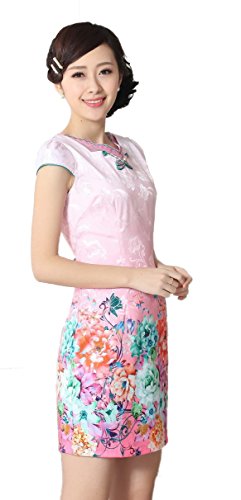 AvaCostume Women's Gradual Bowknot Collar Bloom Print Jacquard Dress Qipao