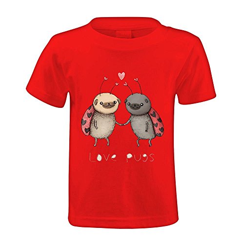 Snowl Love Pugs Boys' Crew Neck Cotton Tee Red