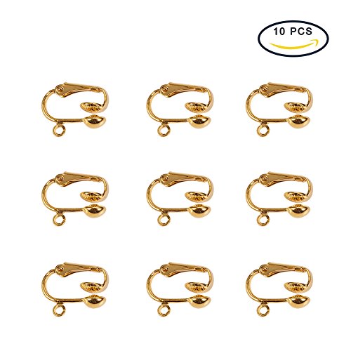 Pandahall 10pcs Golden Iron Clip-on Earring Components for Non-pierced Ears, About 13.5mm Wide, 15.5mm Long