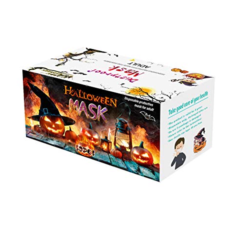 Tianerly Disposable Madks, Christmas/Halloween 3-Ply Breathable Face, Pack of 50, for Adults & Kids Non-Woven Mouth(E-Adults-Halloween)