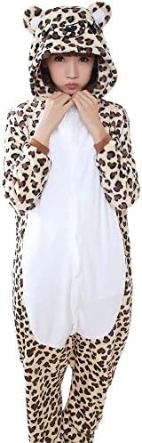 Women's Girls Teens Animal Leopard Cosplay Soft Cozy Hoodie Onesie Pajama Pink
