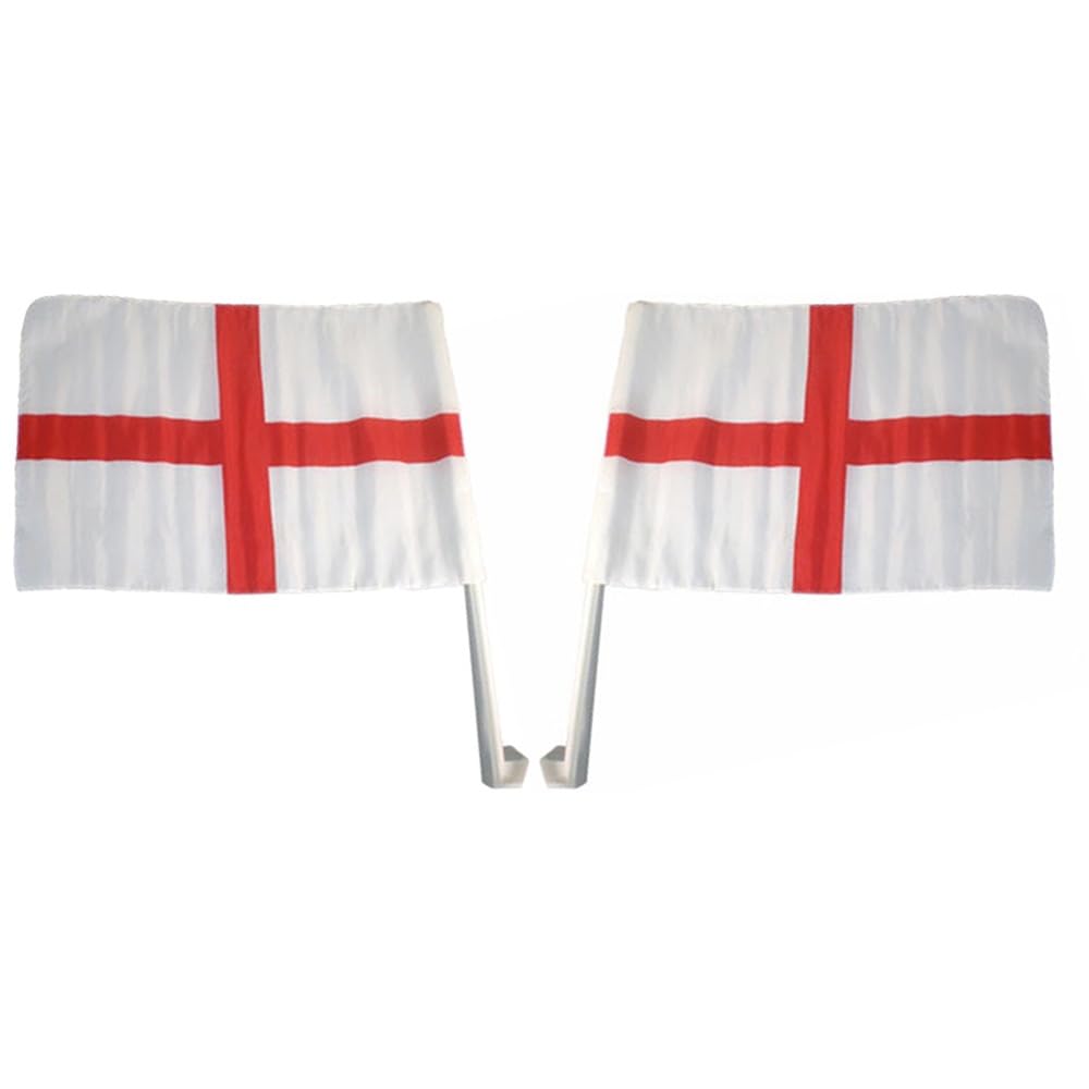 Set Of 2 England Car Flags - For Cars, Windows, Houses | British Decoration St Georges Cross, Celebration Ornament, Football World Cup, National Flag