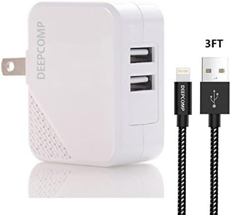 DEEPCOMP USB Wall Charger,2.4Amp Dual USB Universal Portable Wall Charger with Foldable Plug + 3ft iphone charger for iPhone X/8/7/6S Plus/6 Plus/6/5S/5,Edge, LG, HTC, Huawei, Moto, Kindle and More