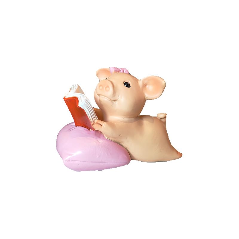 Gemmia Miniature Fairy Garden Reading Pig Figurines- Enjoy Soledad Pig Lady