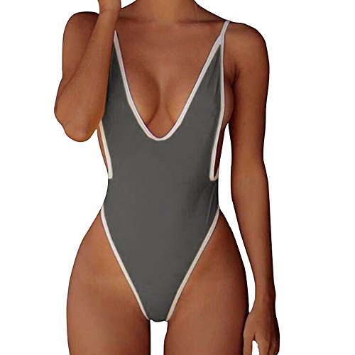 CROSS1946 Sexy Womens Monokini Deep V One Piece Backless Cheeky Swimwear Semi Thong Bikini M