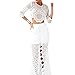 Froomer Women Sexy Lace Hollow Crop Tops Long Sleeve Zipper Blouse White L