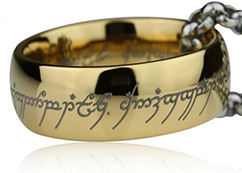 Lord of the Rings One Ring Tungsten Ring with Chain Wide Version the Hobbit A Unexpected Journey Gold 8