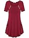 Jazzco Leggings Tunic for Women, Ladies Short Sleeve Button Down Shirts with Pocket Casual Dress Swing Tops(Wine,X-Large)