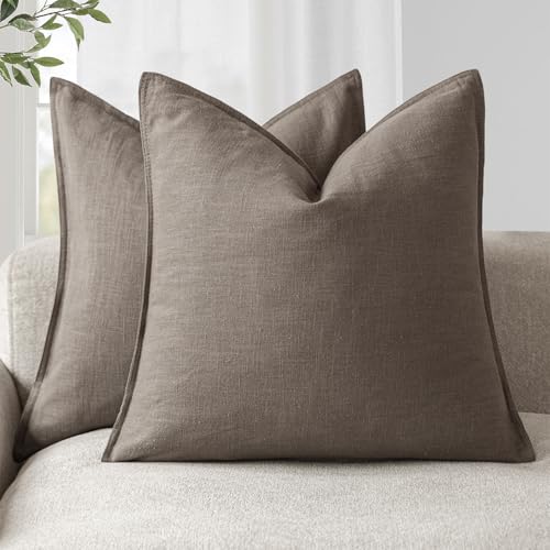 Foindtower Decorative Cushion Covers, Pack of 2, Plain Colour, Soft Linen, European Design, Neutral and Rustic, for Chair, Sofa, Bedroom, Living Room, Home Decor