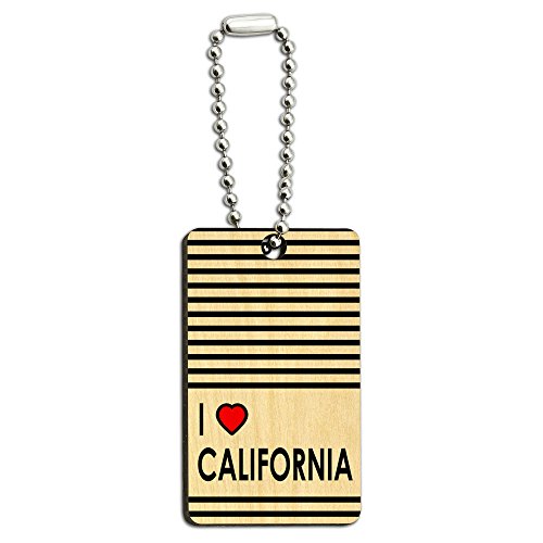 I Love Heart California Wood Wooden Rectangle Key Chain