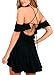 Sidefeel Women Ruffled Cold Shoulder Backless Skater Dress Large Black