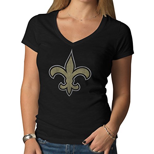 NFL New Orleans Saints Women's '47 V-Neck Scrum Tee, Jet Black, Medium