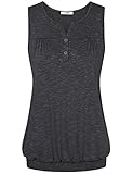 Sleeveless Tops for Women,Vivilli Ladies Casual Henley V Neck Pleated Button Details Sleeveless T Shirt Tank Medium,Black