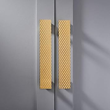 Heavy Pair Long Diamond Brass Cabinet Wardrobe Gold Handles Pulls