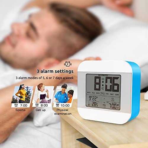 Talking Alarm Clock with Female Voice Broadcast, Smart Talking Clock with Hourly Chime Function, Low Vision Clock for The Blind Visually Impaired Seniors Elderly People (Blue Color)