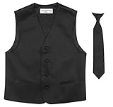 BOY'S Dress Vest & NeckTie Solid BLACK Color Neck Tie Set