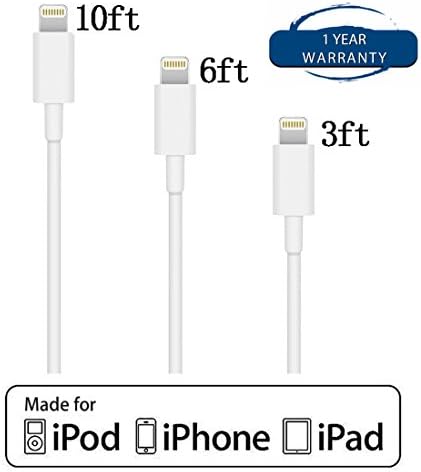SNX(TM) Certified 3FT 6FT 10FT 8 Pin Lightning USB Cable for iPhone iPad iPod (3 Pack)